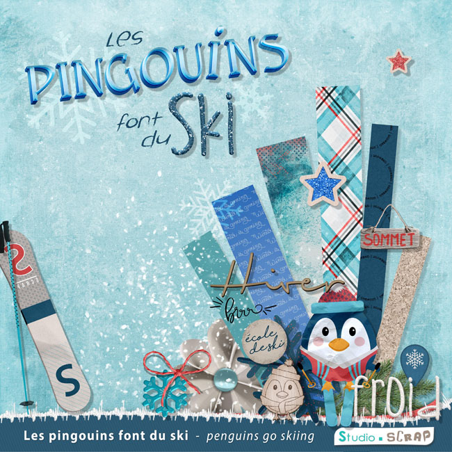 nouveau kit 2020 Les pingouins font du ski hiver  scrapbooking digital